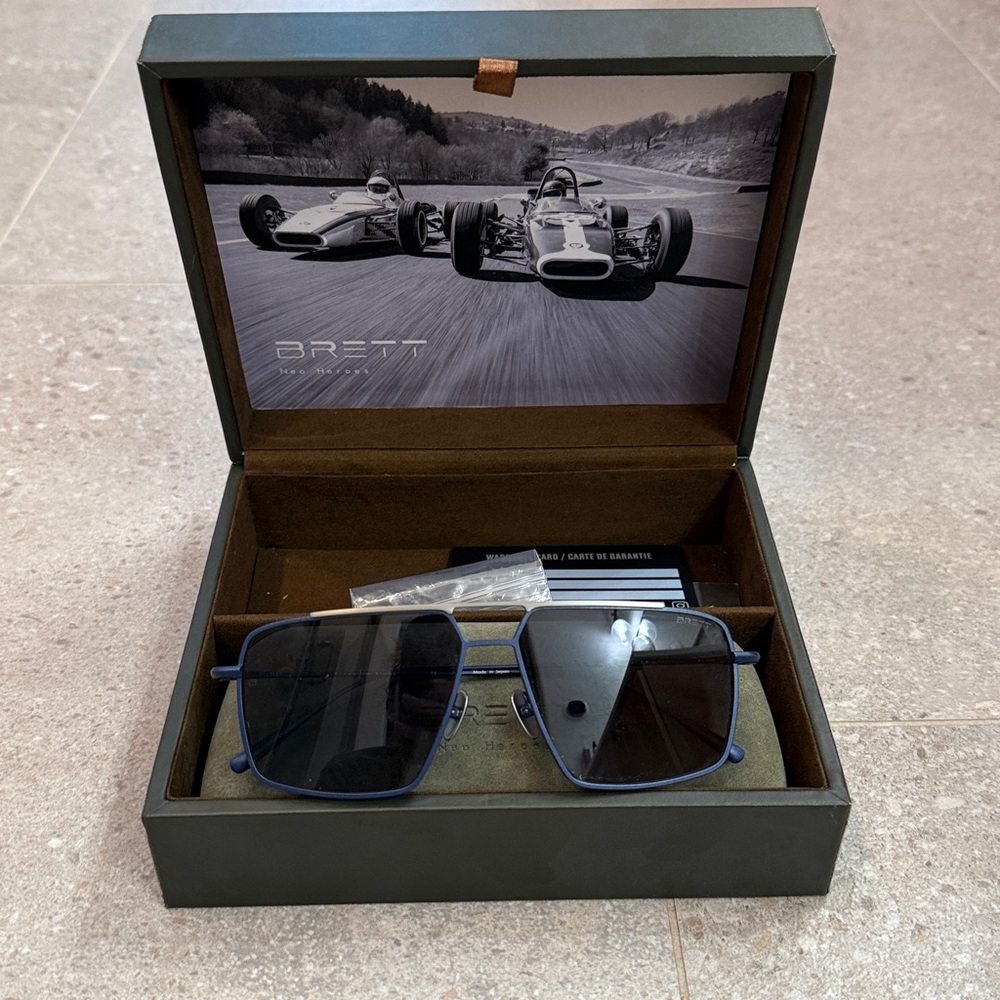 Brett Eyewear Japanese Titanium Blue Navigator Sunglass Polarized New